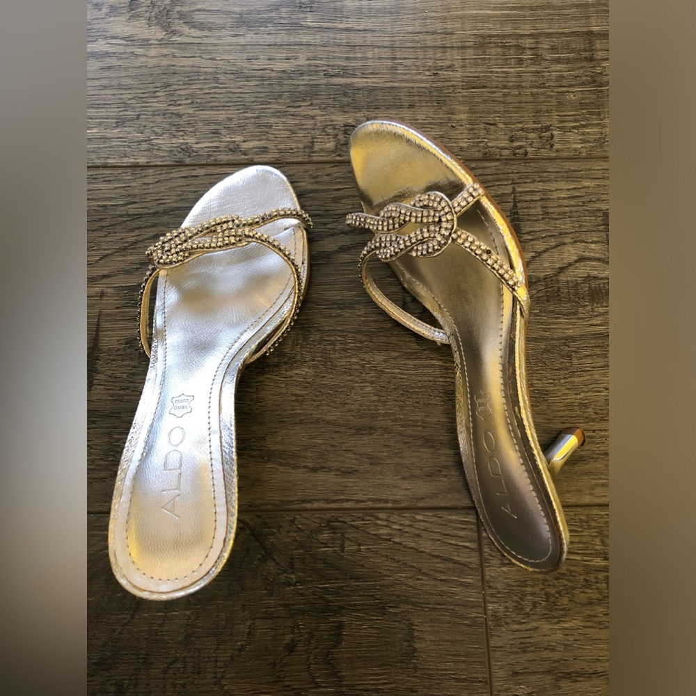 Aldo size 6 silver kitten heels with rhinestones